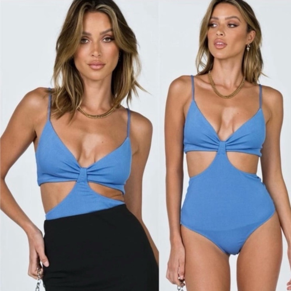 Princess Polly Blue Cutout Tie Front Bodysuit